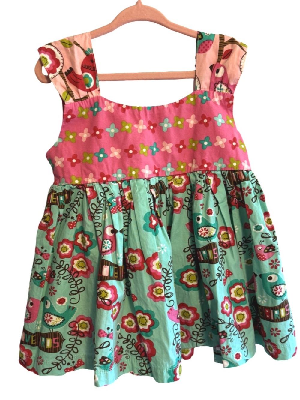 Jug the Pug Girls Floral Bird Tank Top Size 4T Pink Blue Button Back Tunic Top